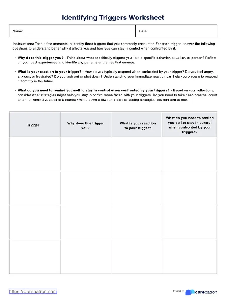 Identifying Triggers Worksheet PDF Self Improvement Lifestyle