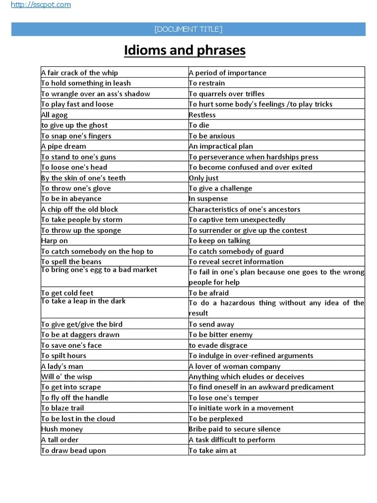 Idioms And Phrases PDF Nature