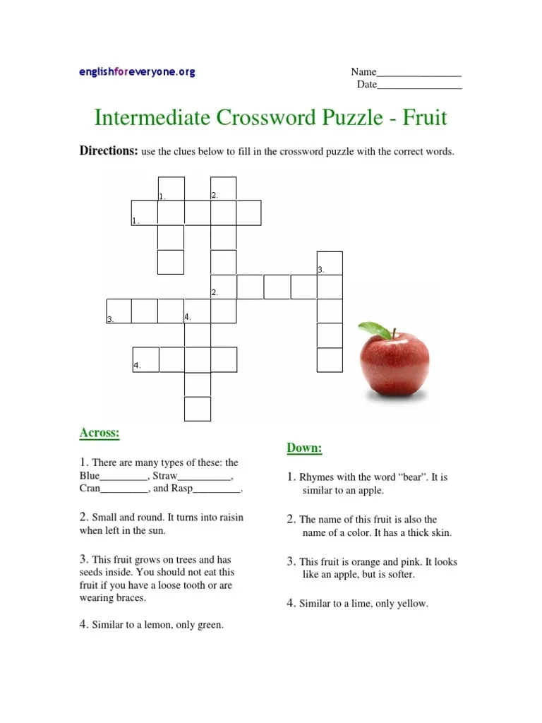 Intermediate Crossword Puzzle Fruit PDF PDF
