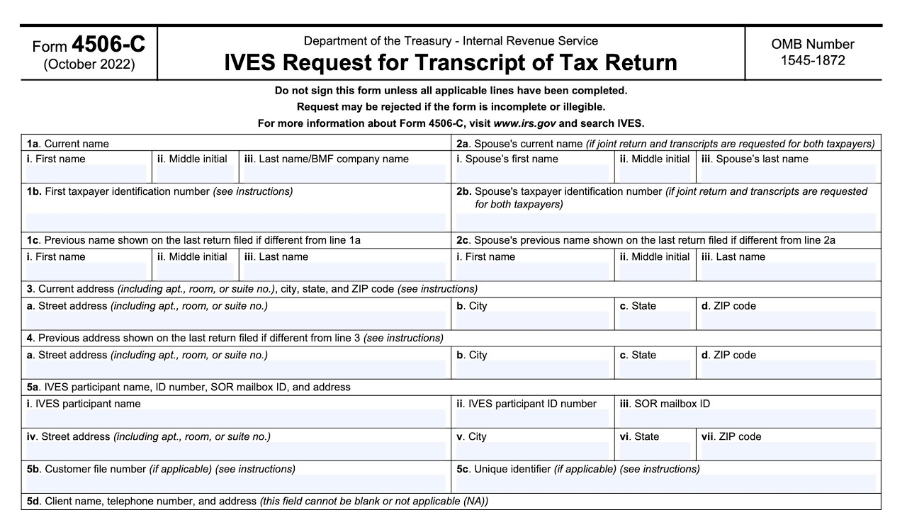IRS Form 4506 C Walkthrough IVES Request For Transcript Of Tax Return 