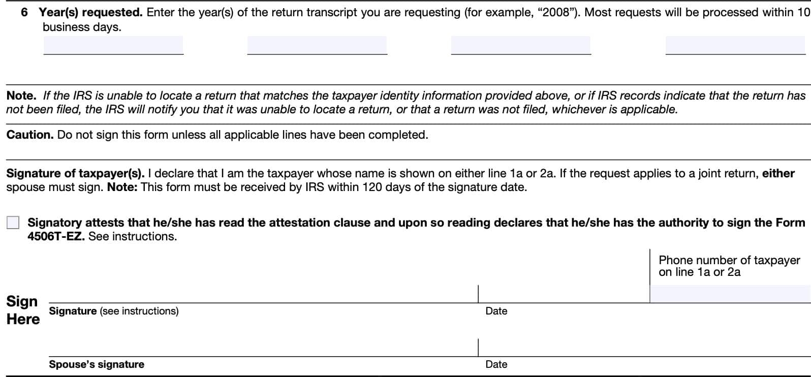 Irs Form 4506t-Ez