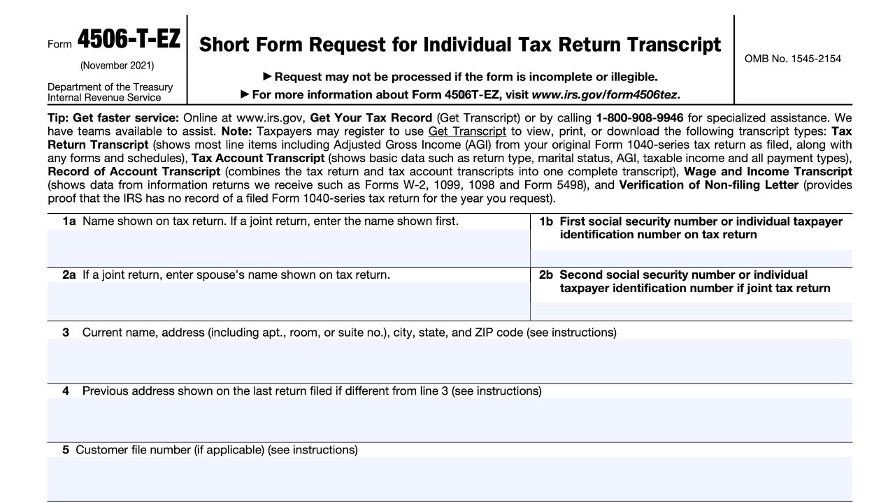 IRS Form 4506 T EZ Walkthrough Short Form Request For Individual Tax Return Transcript 