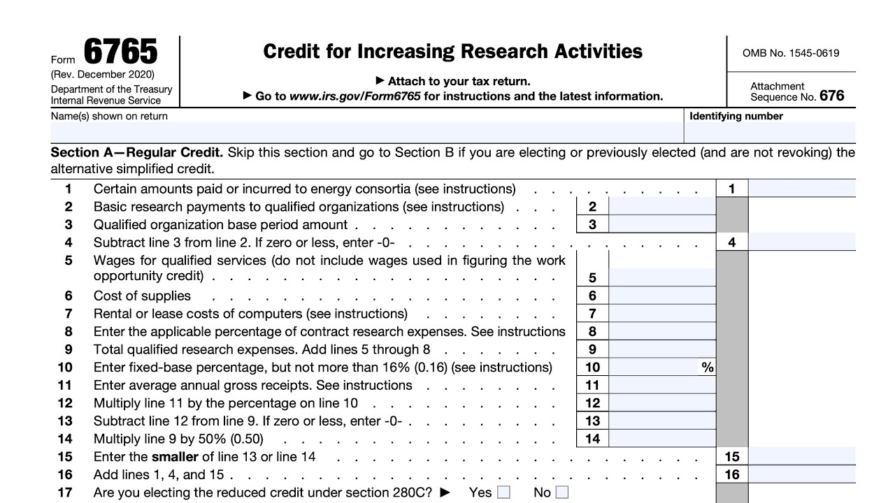 IRS Form 6765 Walkthrough Credit For Increasing Research Activities 
