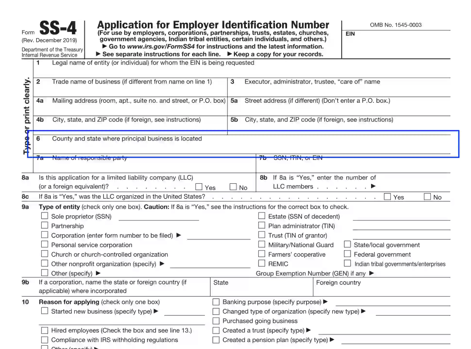 IRS Form SS 4 Fill Out Printable PDF Forms Online