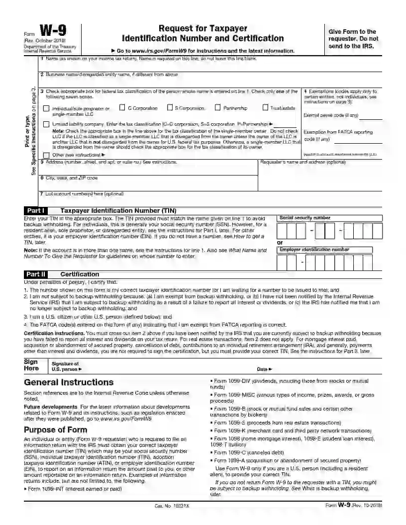 IRS Form W 9 Fill Out Printable PDF Forms Online
