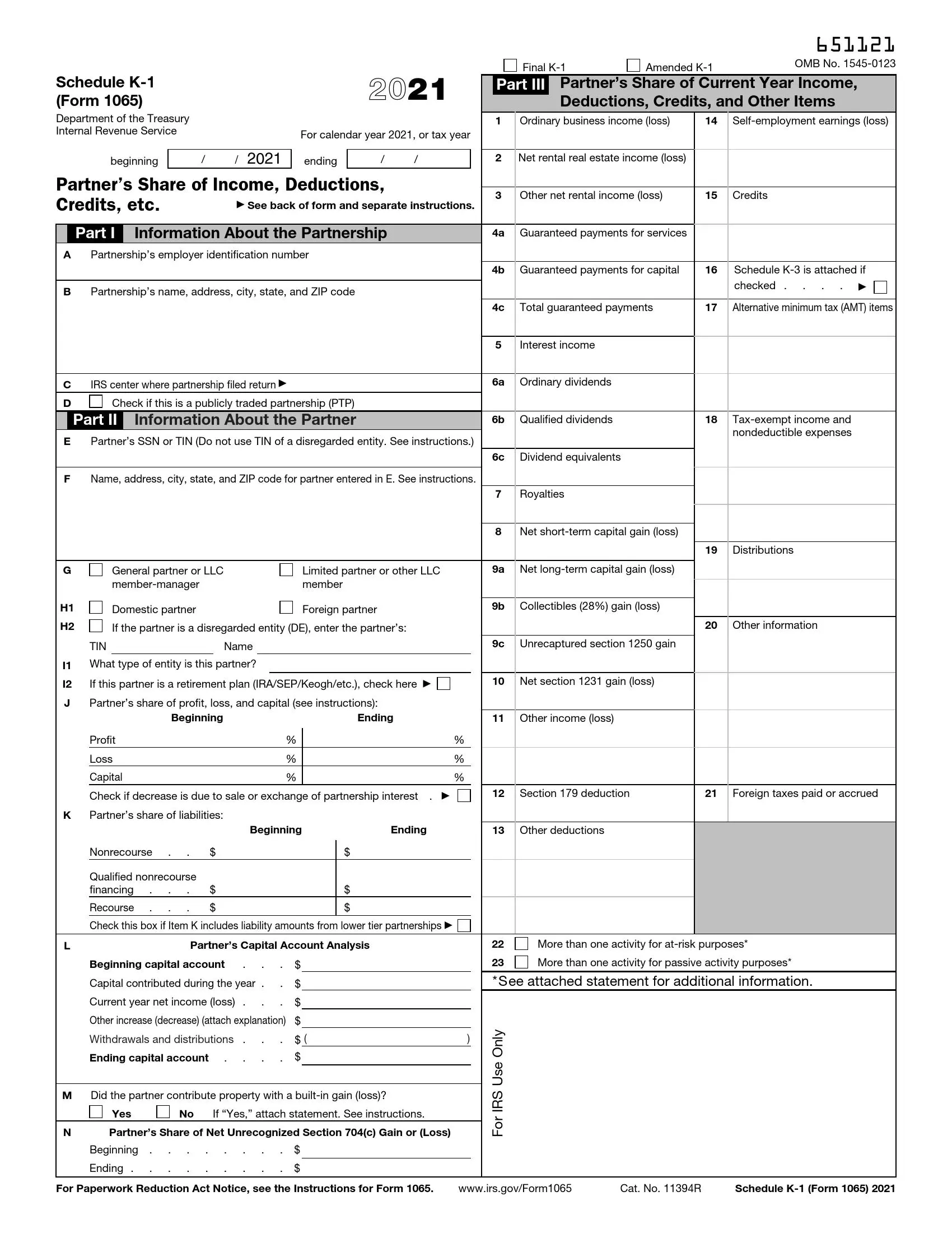 IRS Schedule K 1 Form 1065 Fill Out PDF Forms Online