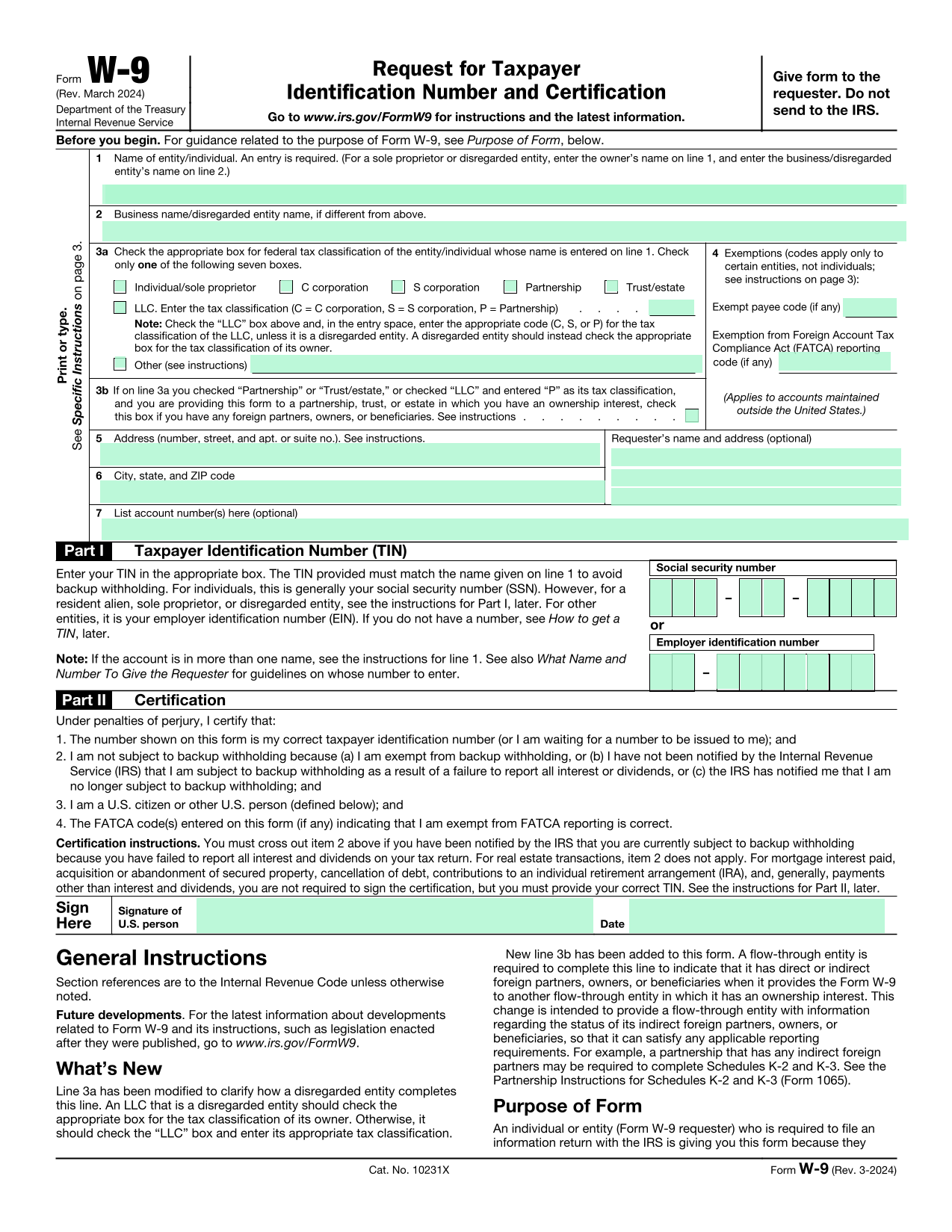 Irs W 9 Form Instructions