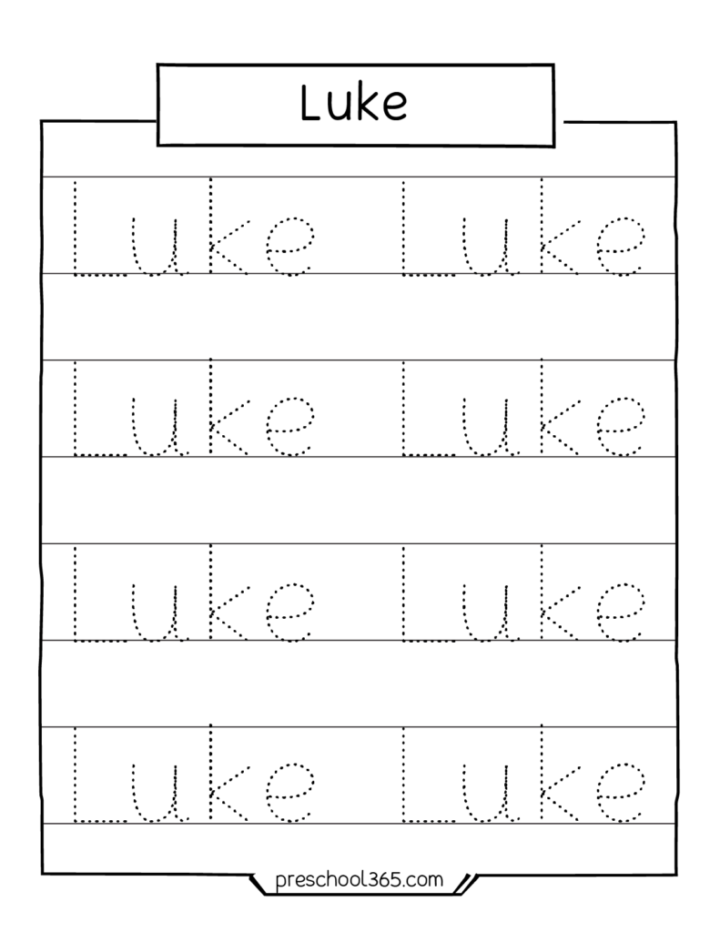 Kendall Giselle Killian Matteo Luke Kai Preschool Name Tracing 