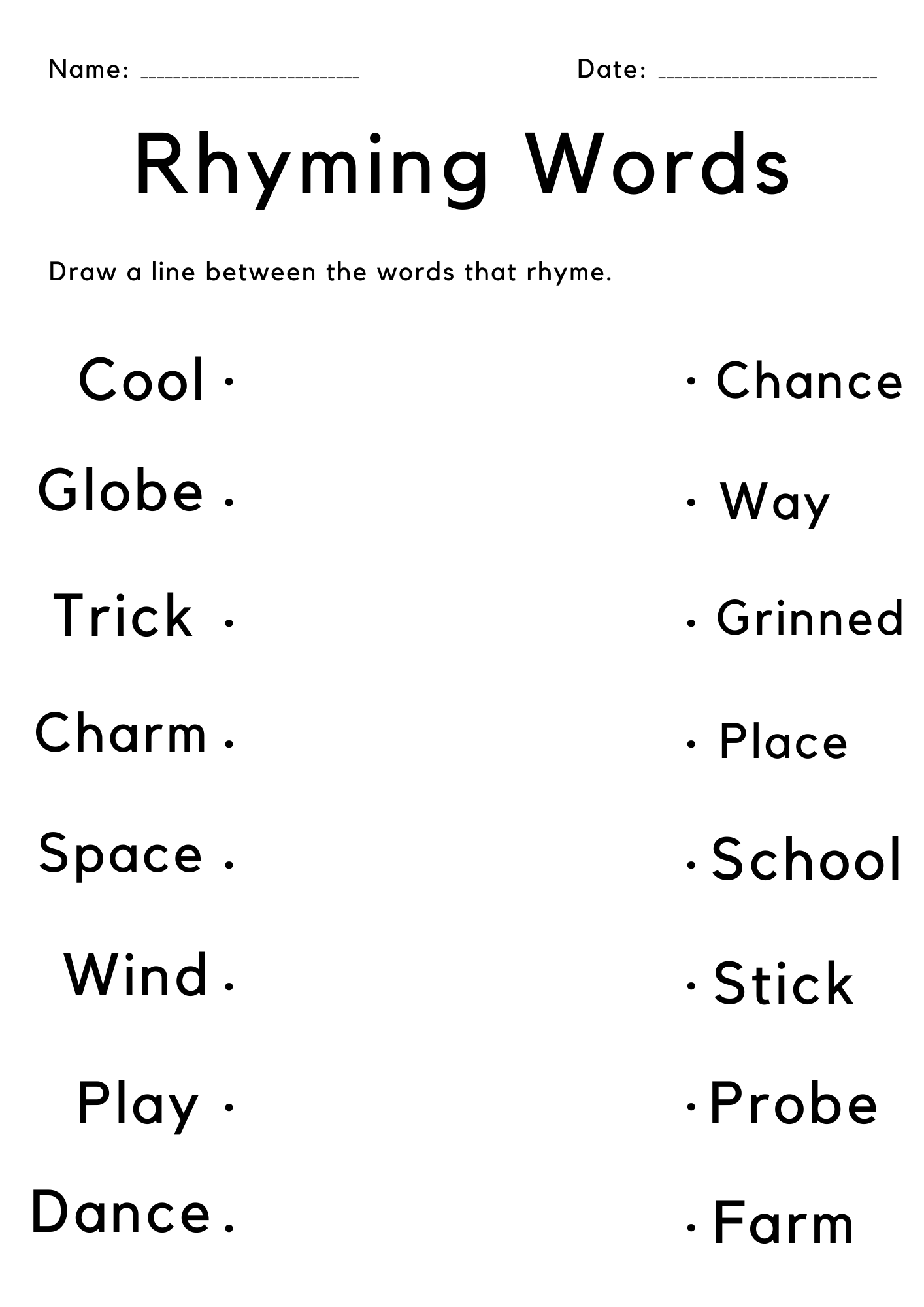 Free Printable Rhyming Words Worksheets