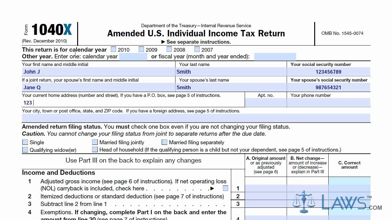 Learn How To Fill The Form 1040X Amended U S Individual Income Tax Return