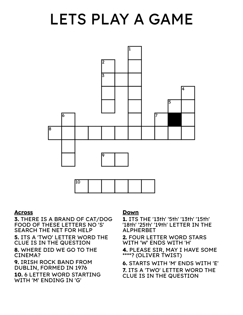 LETS PLAY A GAME Crossword WordMint