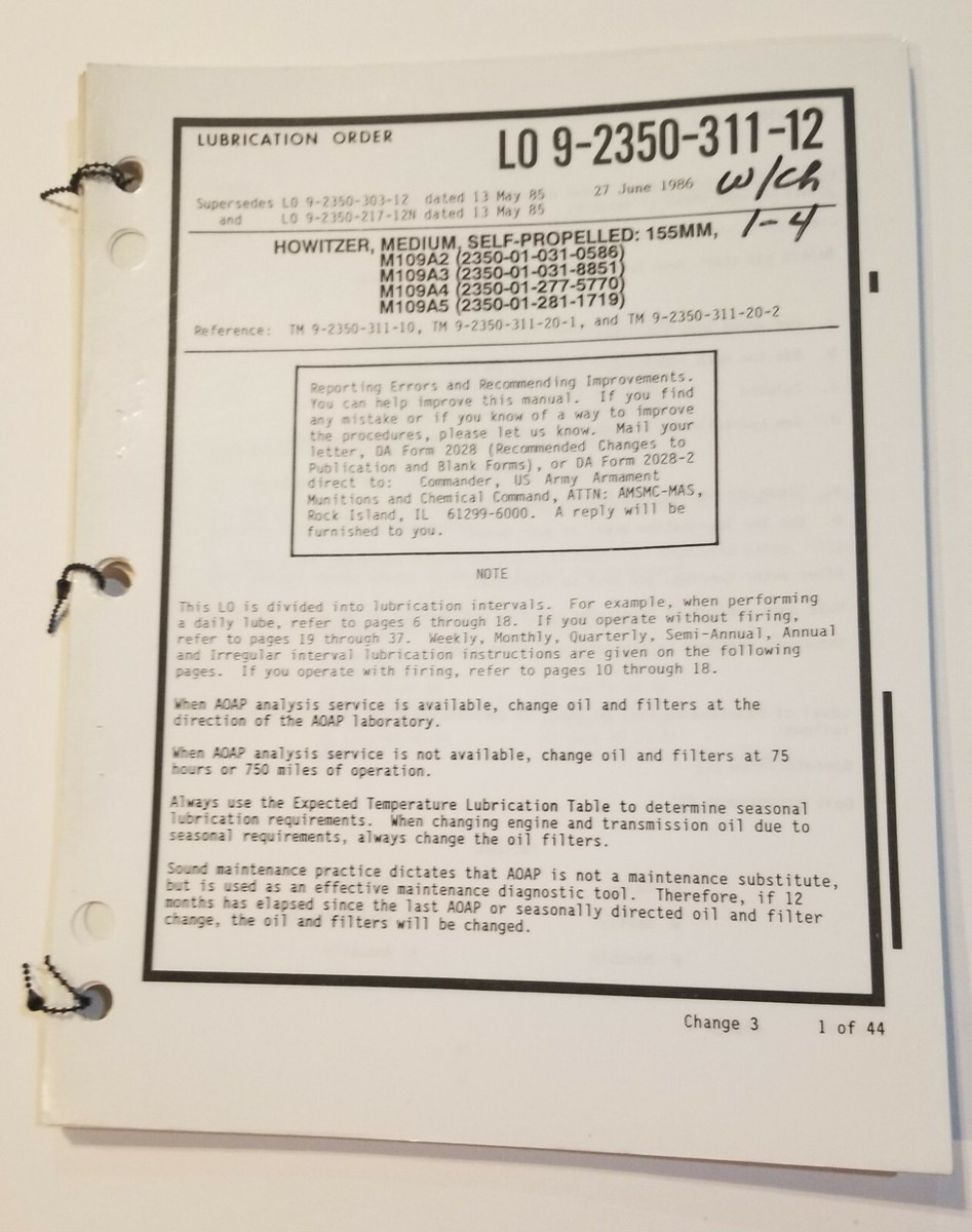LO 9 2350 311 12 With Changes 1 4 Howitzer M109A2 M198A5 27 June 