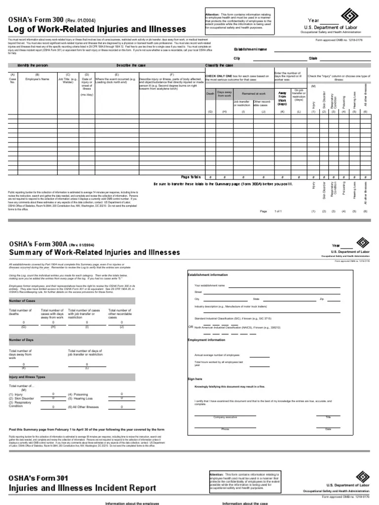 Printable Form Osha Form 300
