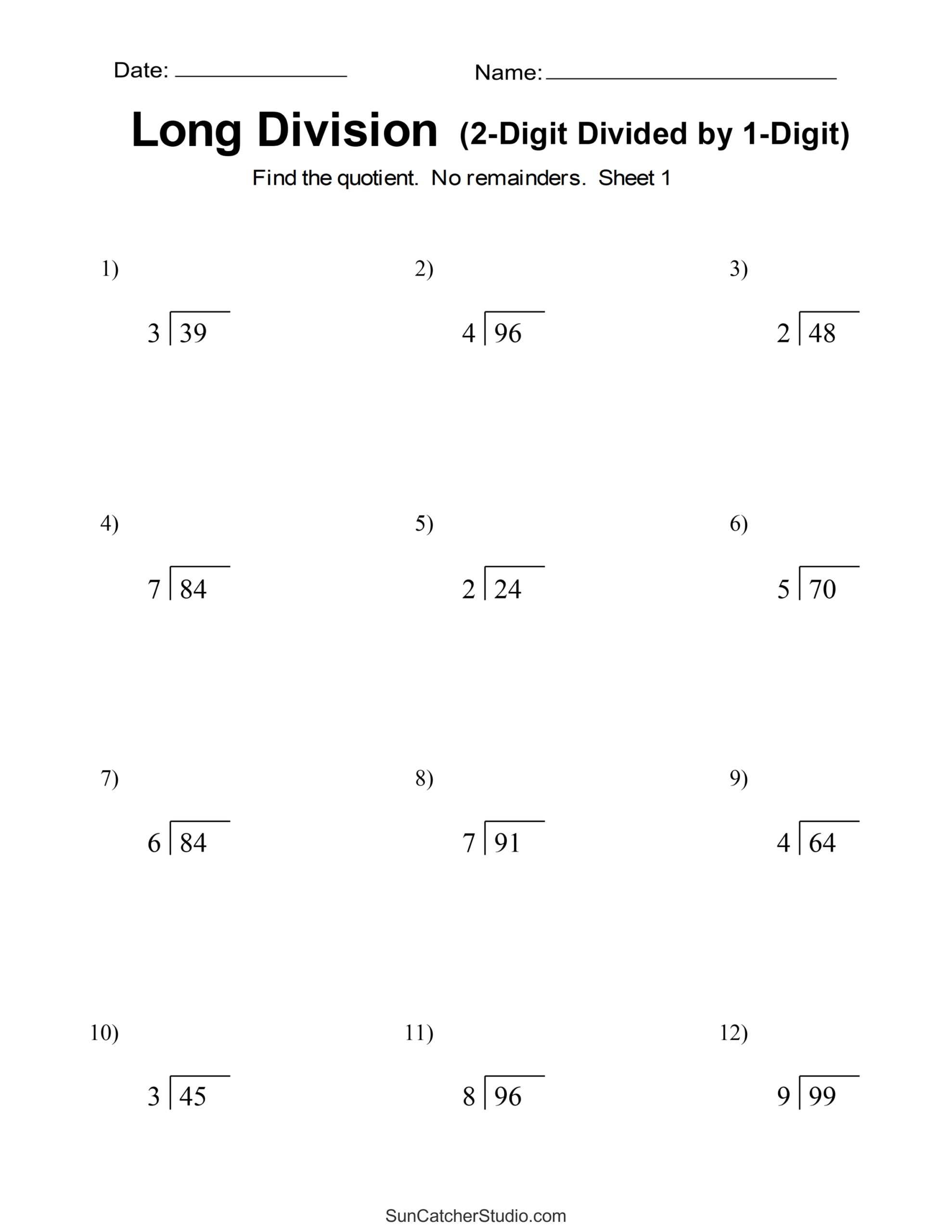 Long Division Worksheets amp Problems Printable Math Drills Free 