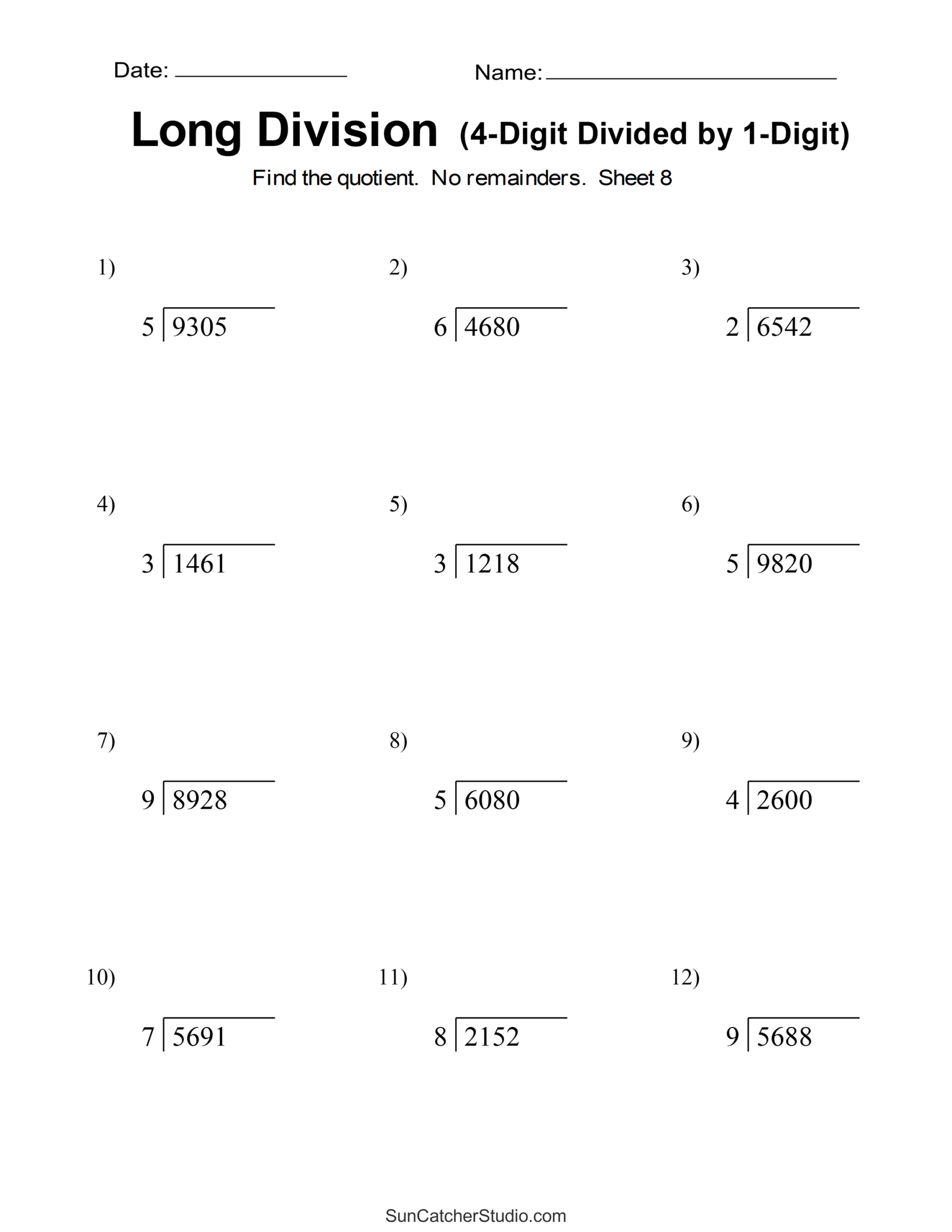 Long Division Worksheets amp Problems Printable Math Drills Free 