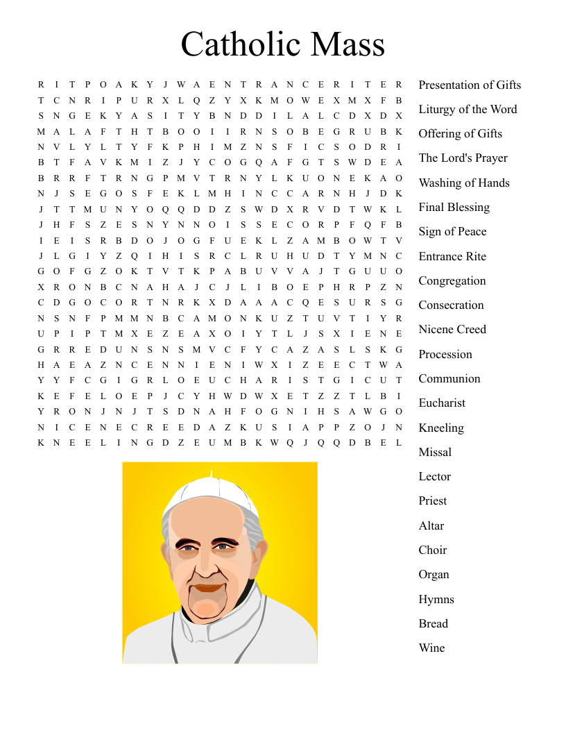 Mass In Catholic Church Word Search WordMint