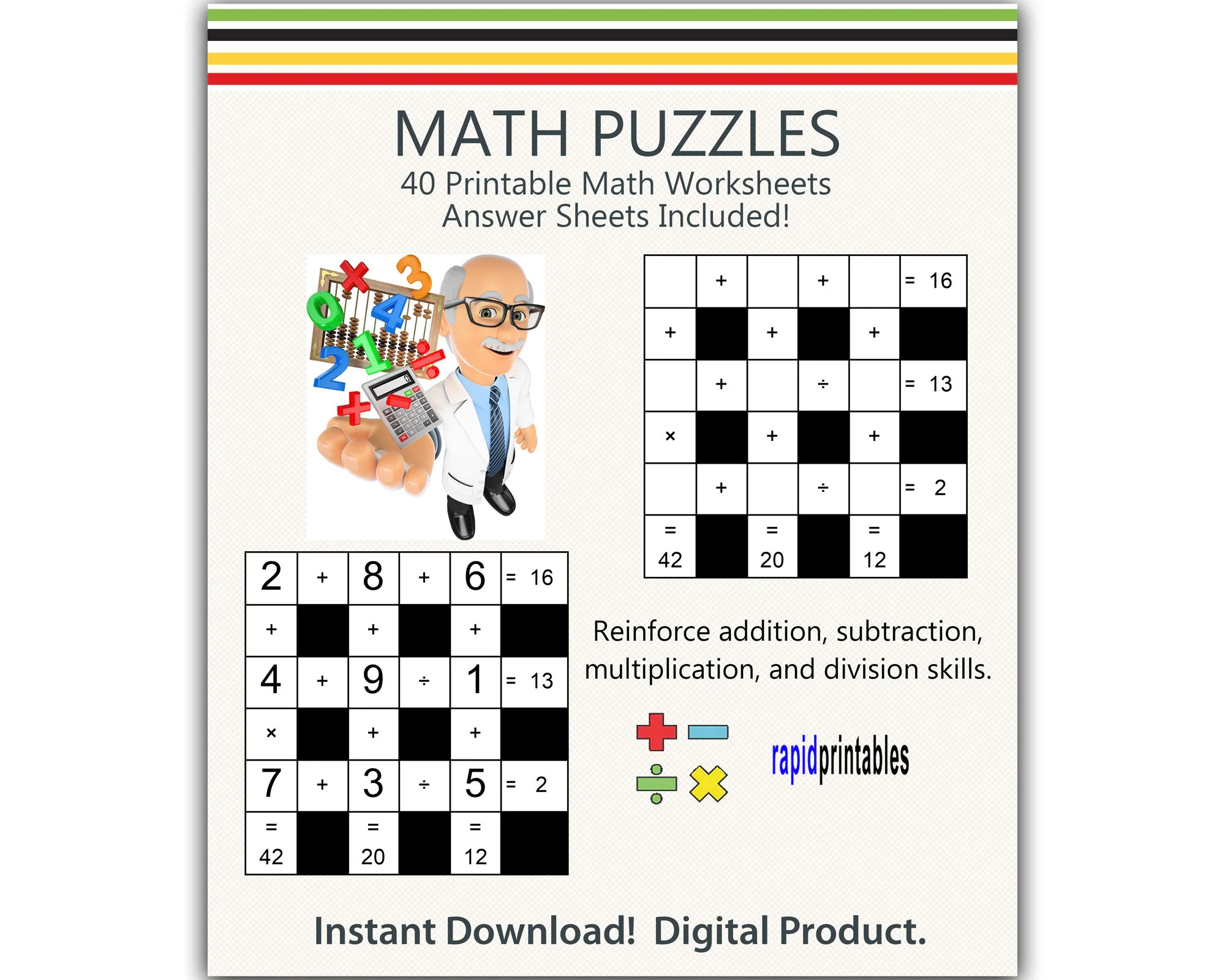 Math Printable Worksheets 40 Math Puzzle Worksheets To Reinforce 