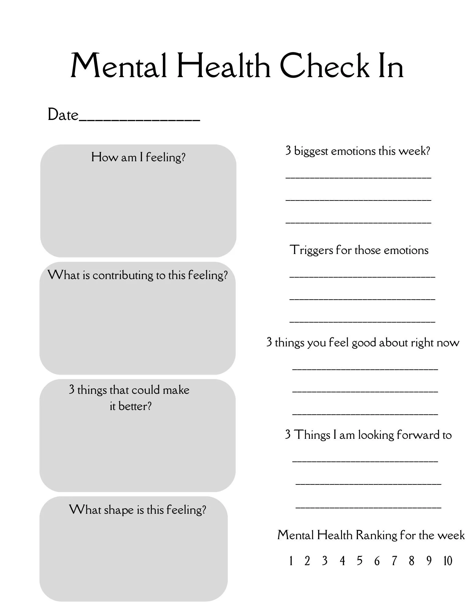 Mental Health Check In Digital Printable For Therapists 