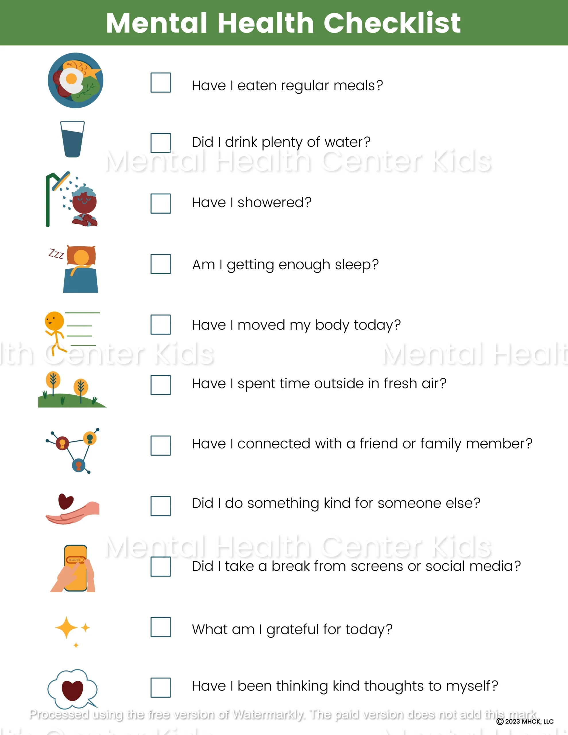 Mental Health Checklist FREE 
