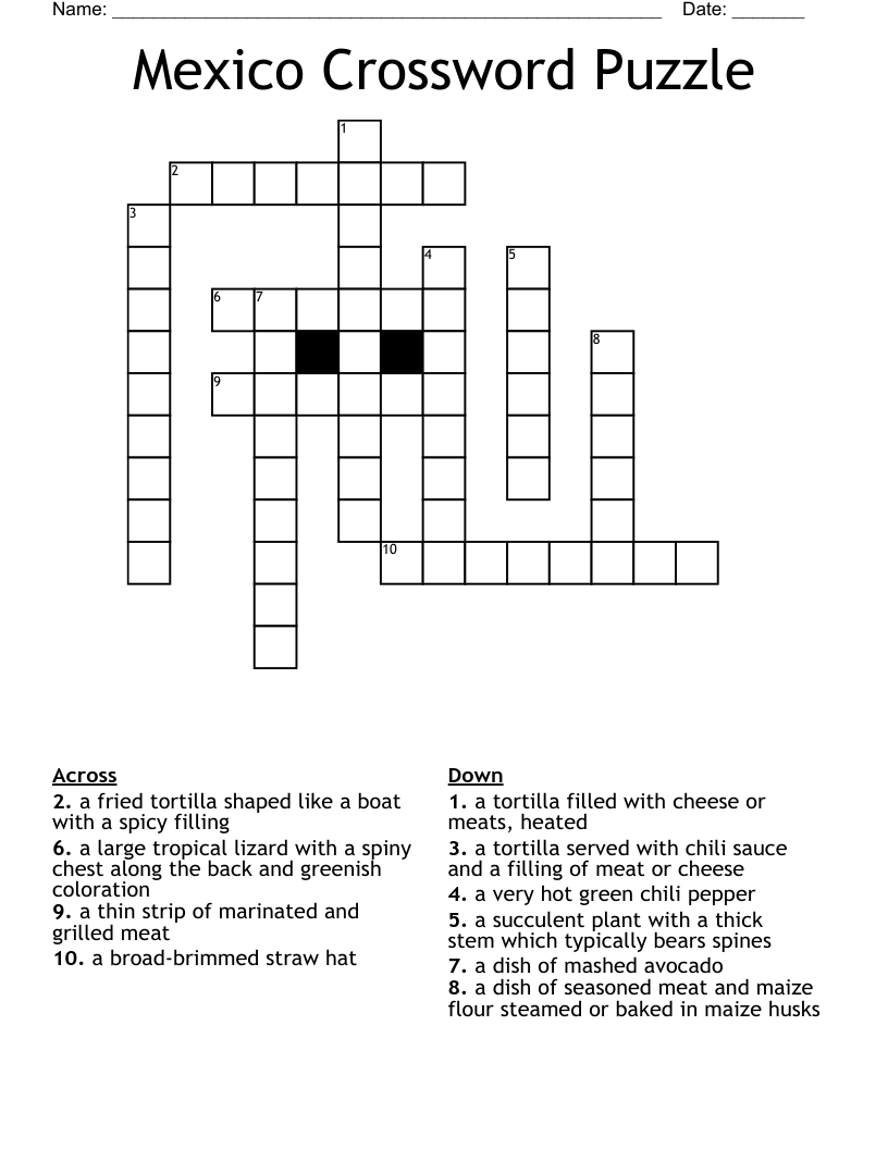 Mexico Crossword Puzzle WordMint