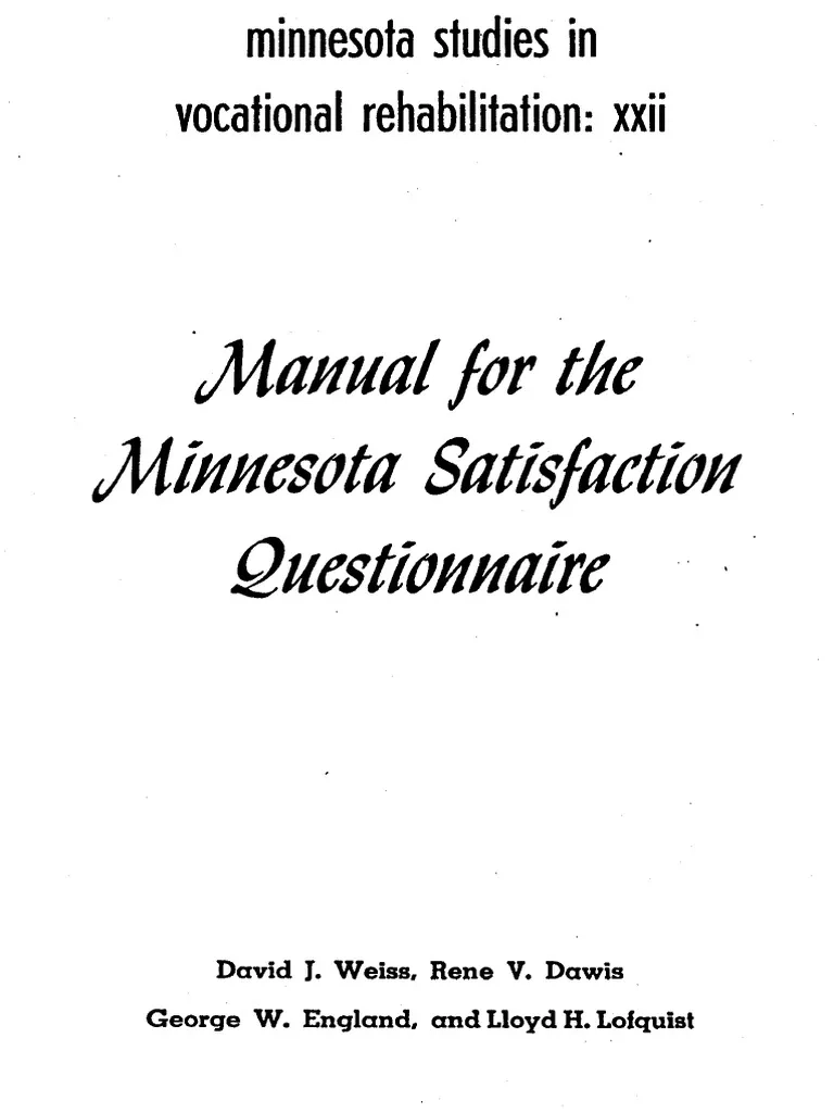 Monograph XXII Manual For The MN Satisfaction Questionnaire PDF 