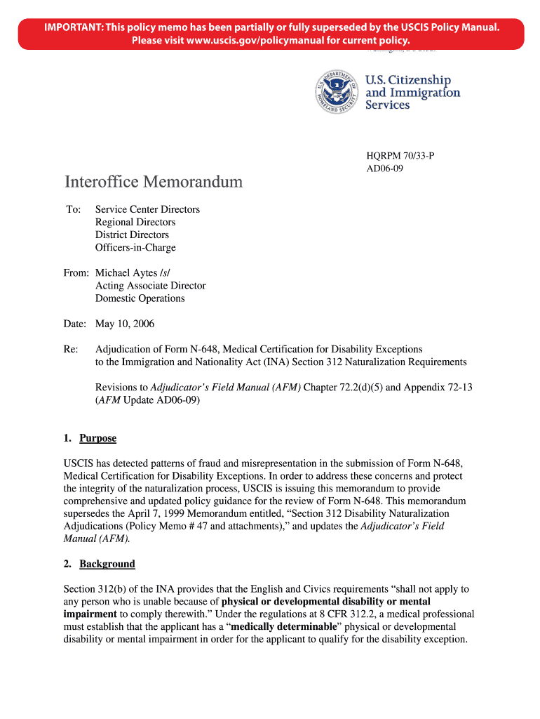 Form N-648 Medical Certification