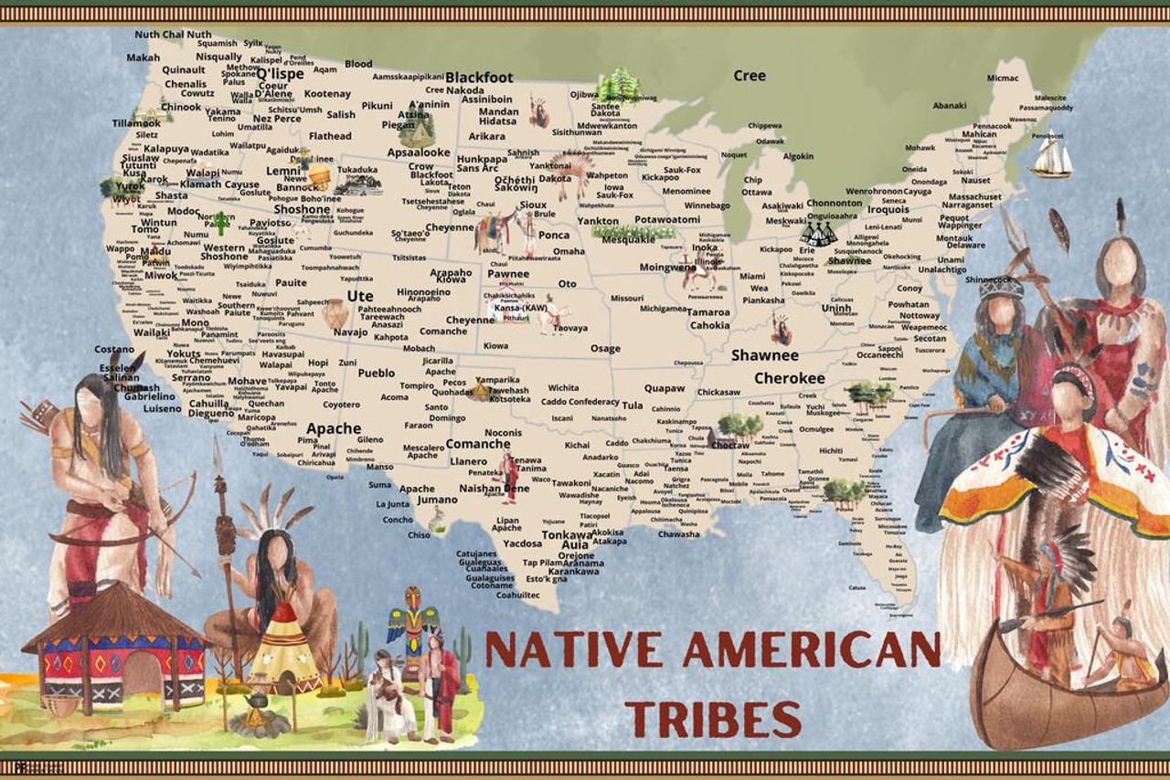Native American Tribes State Icons Map Native Indigenous People 