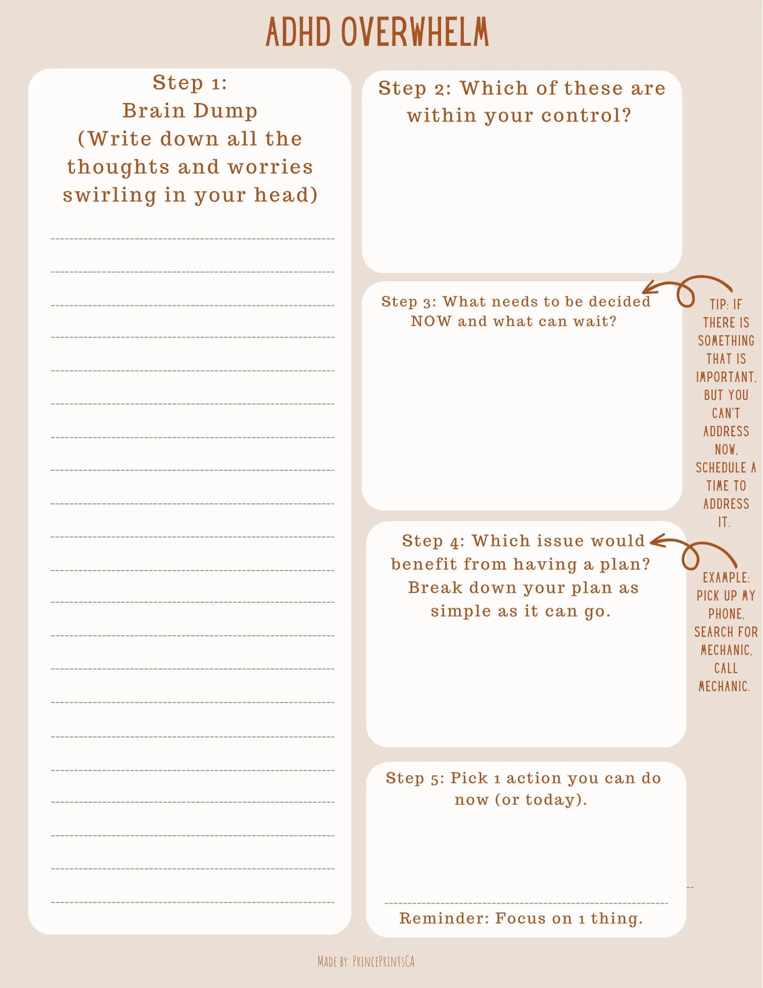 Navigating ADHD Overwhelm Worksheet Etsy