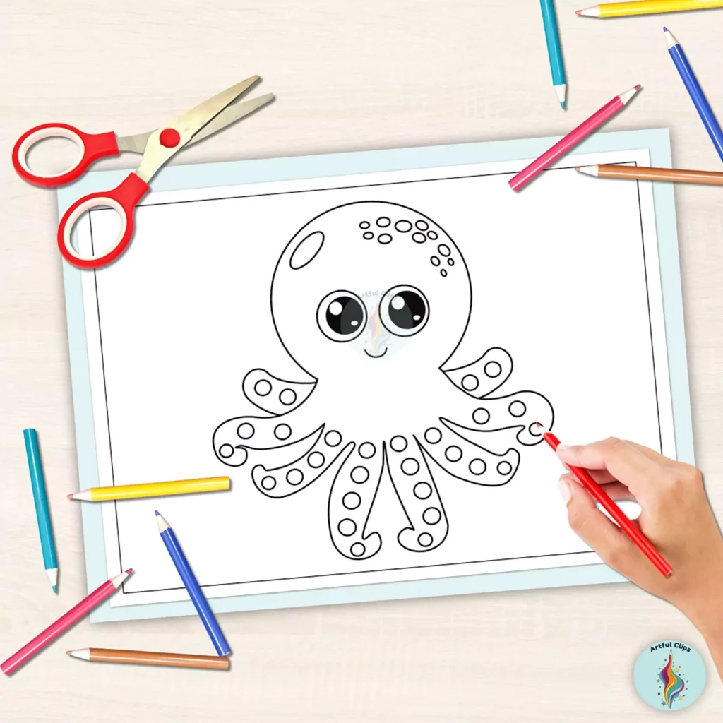 Octopus Craft Template Set Simple Black And White Outlines