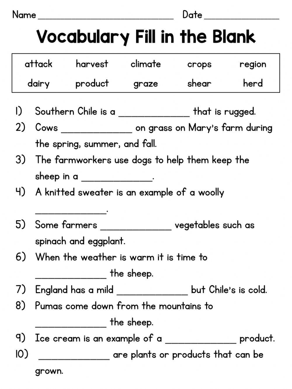 On The Farm Voc Free Interactive Worksheets 453221