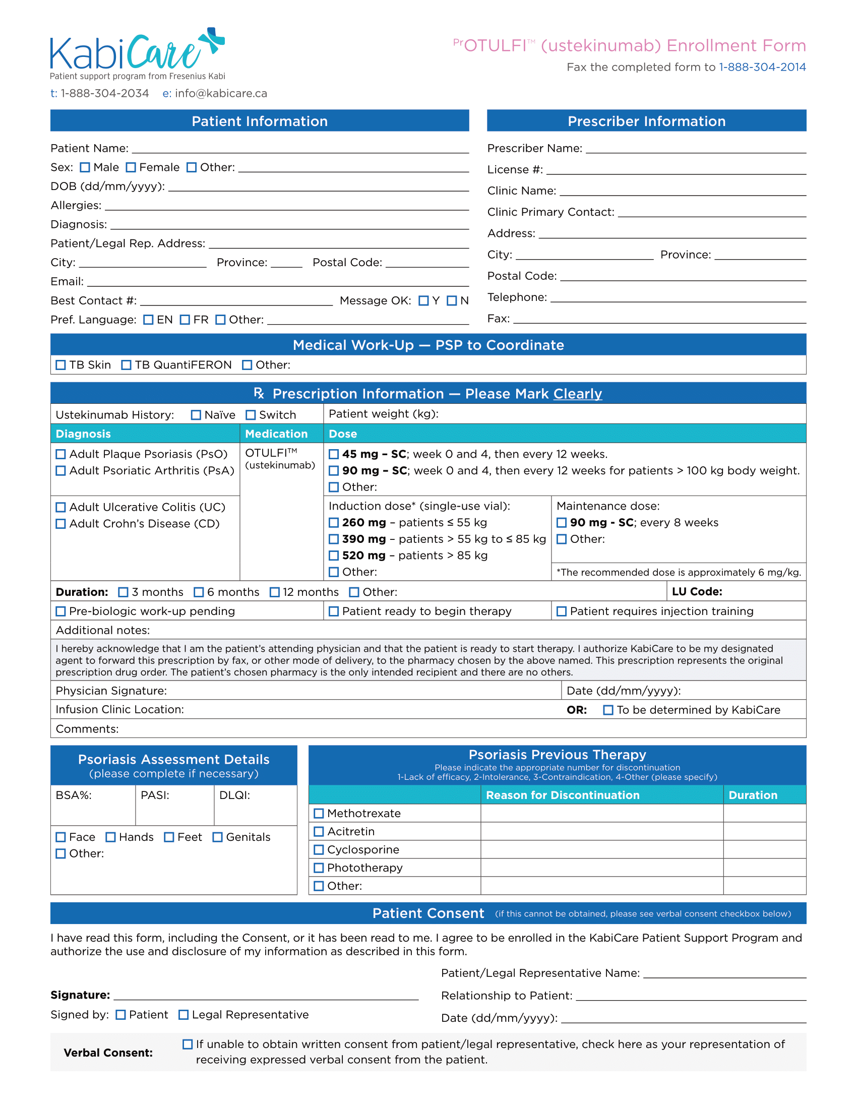 Otulfi ustekinumab PSP Enrollment Form 2025 World EMR