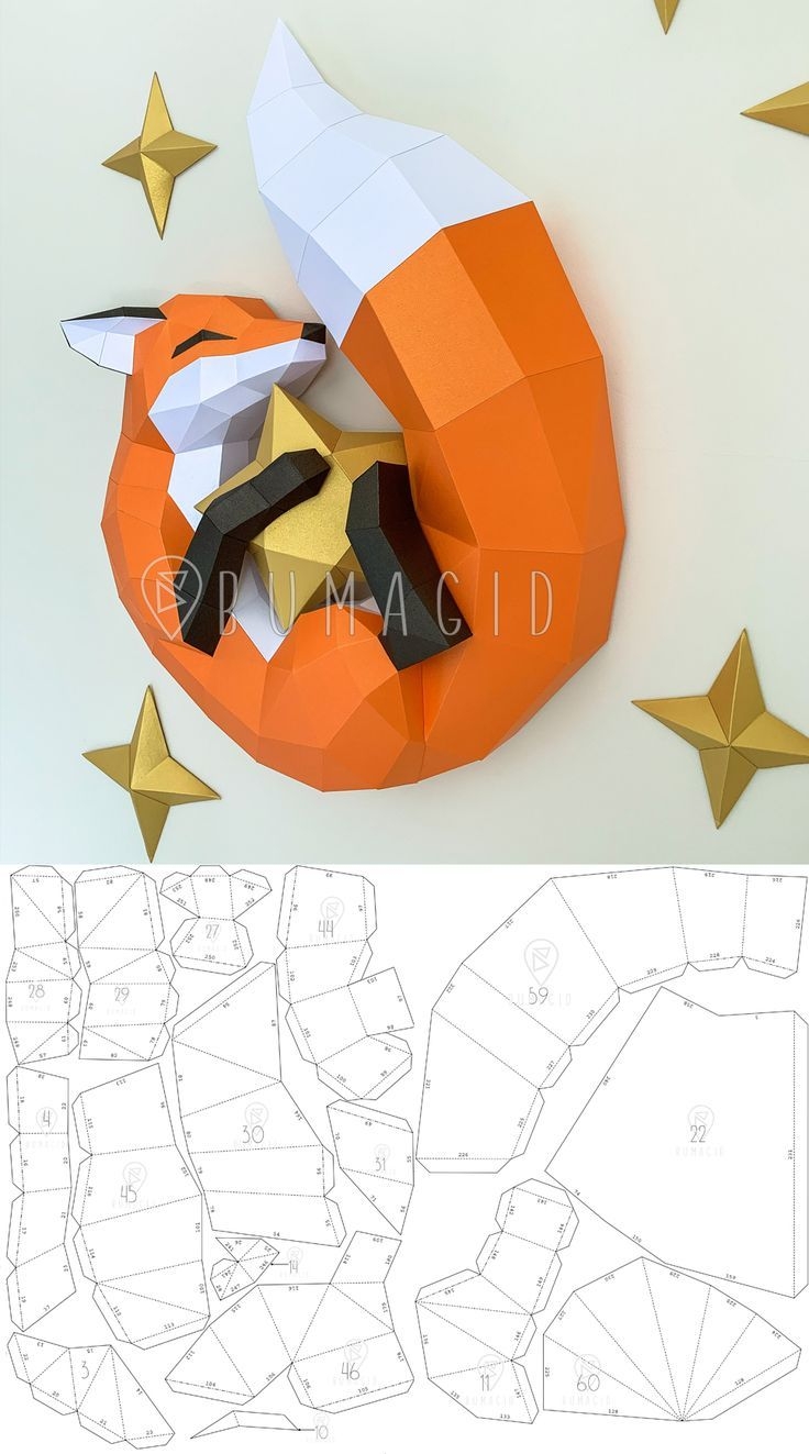 PDF TEMPLATE Fox Low Poly Fawn Model Origami Papercraft Pepakura 
