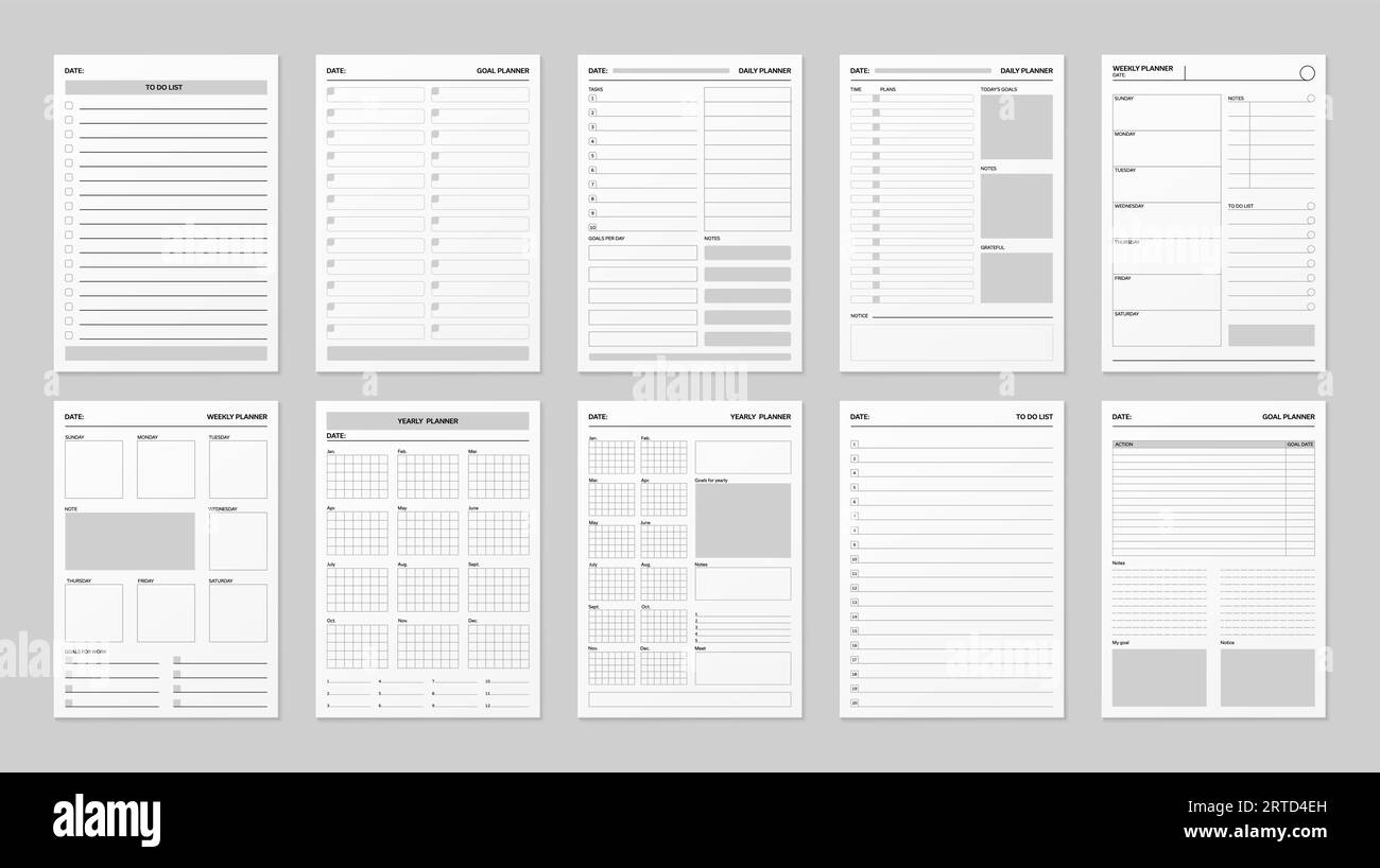 Planner Page Schedule Templates Isolated 3d Vector Set Of Daily 