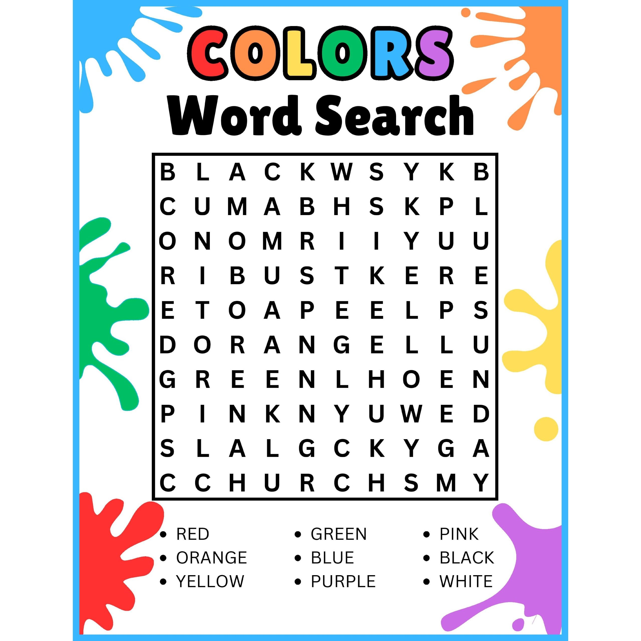 Kindergarten Word Search Puzzle Printable