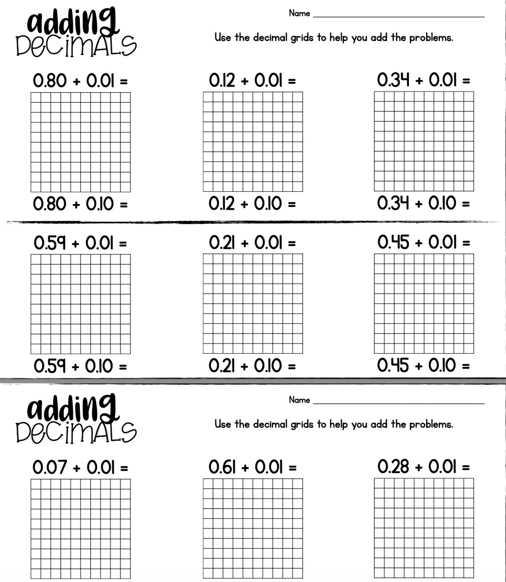Printable Adding Decimal Coloring Grids Aubree Teaches