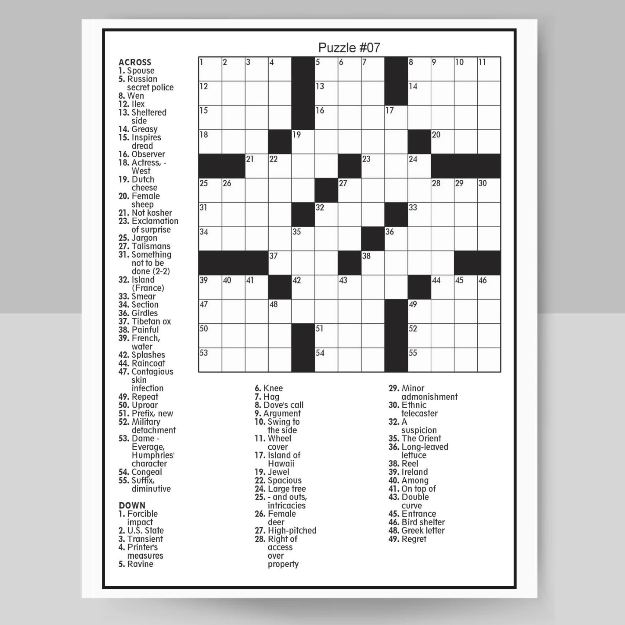 Printable Trivia Crossword Puzzles Adults