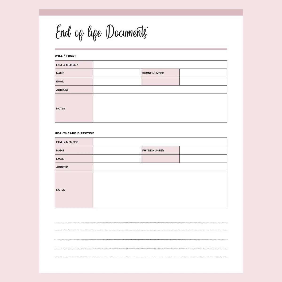 Printable End Of Life Planner Instant Download PDF A4 amp US 