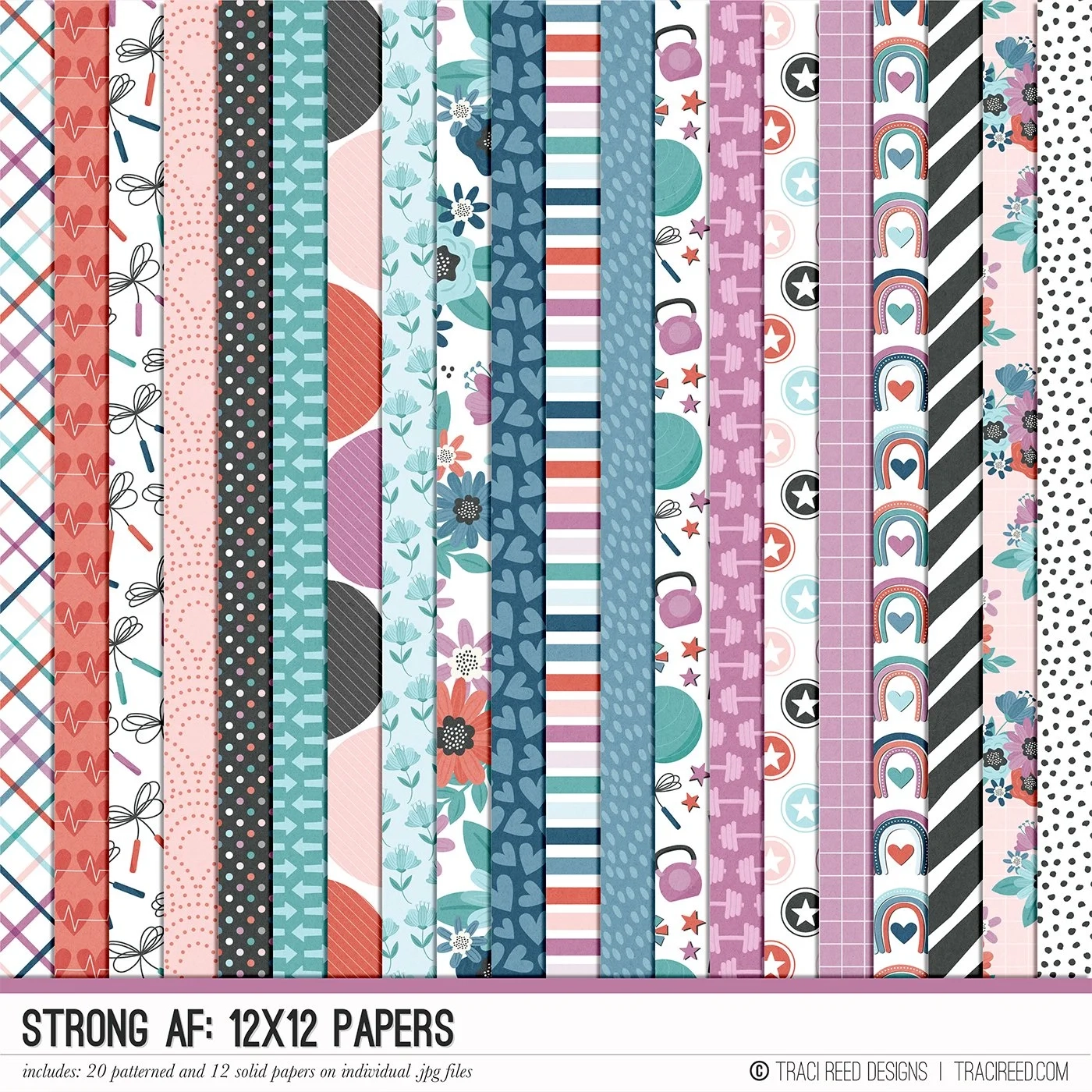 Printable Exercise amp Fitness 12x12 Paper Patterns Strong AF By 