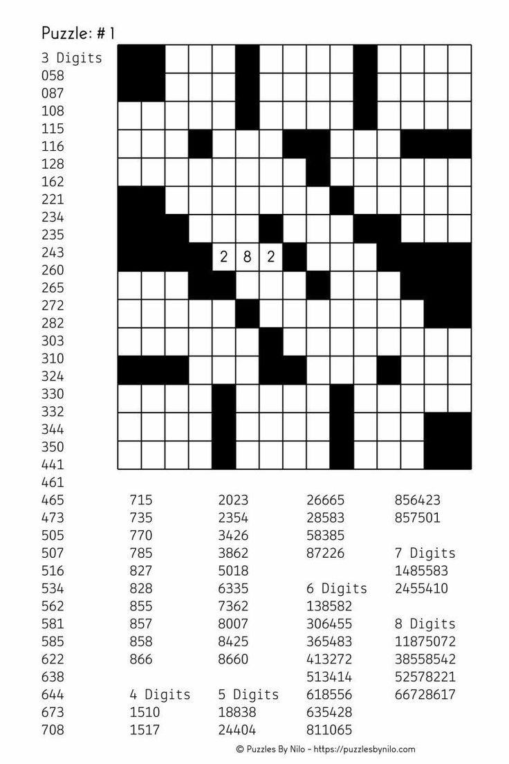 Number Fill In Puzzles Printable Free