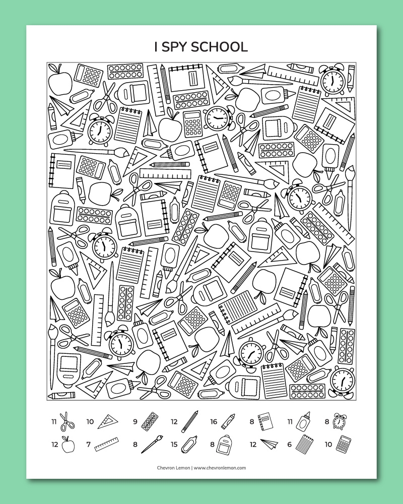 Printable I Spy School Chevron Lemon