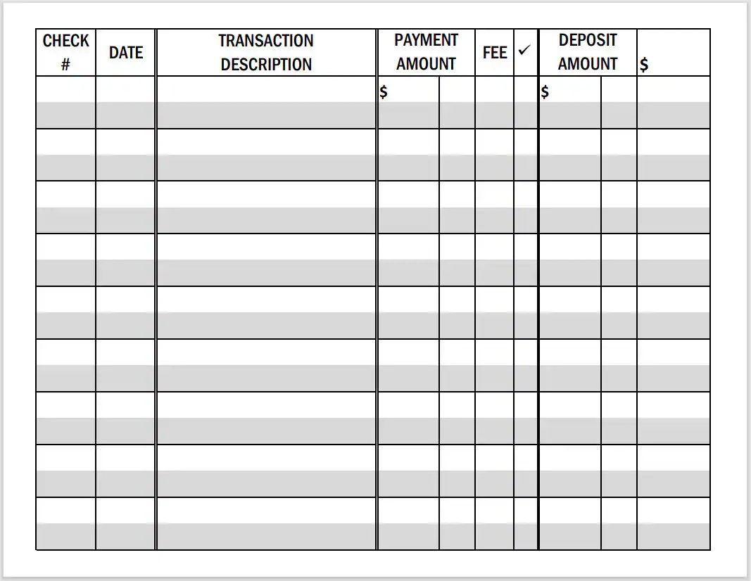Check Register Printable Template