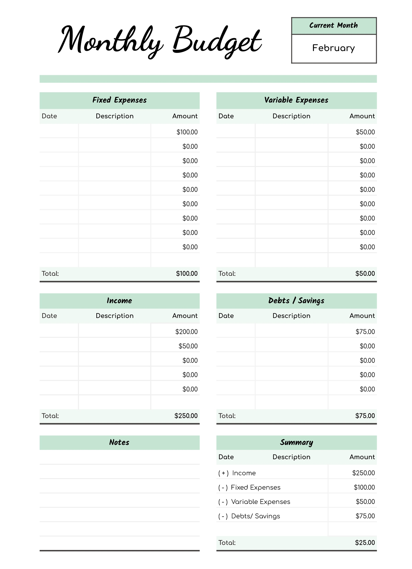 Monthly Expense Worksheet Printable