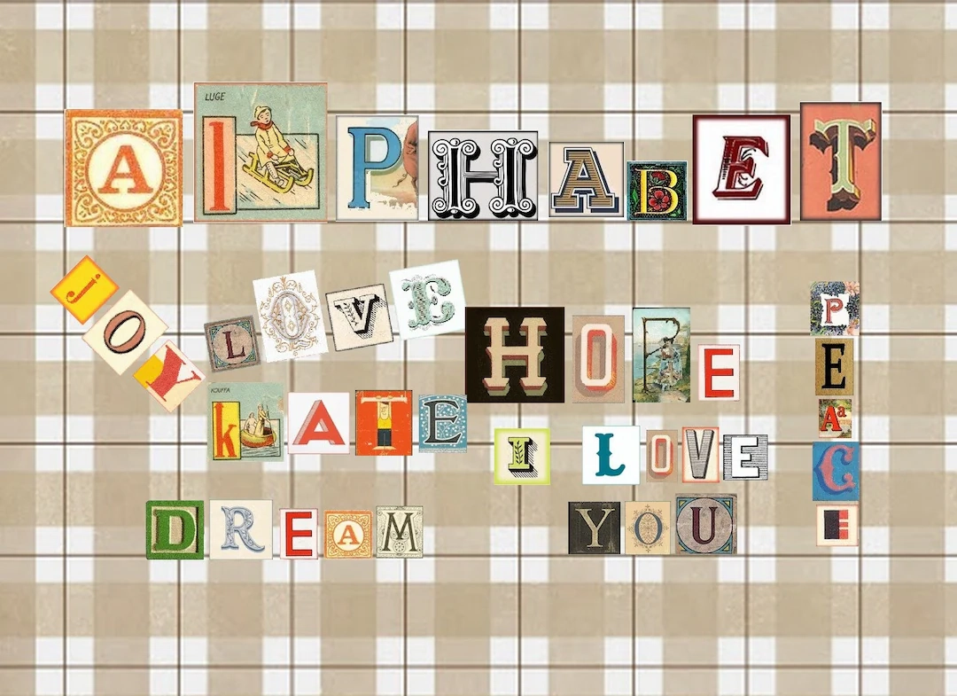 Printable Retro Alphabet Letters Vintage Font Collage Sheets 
