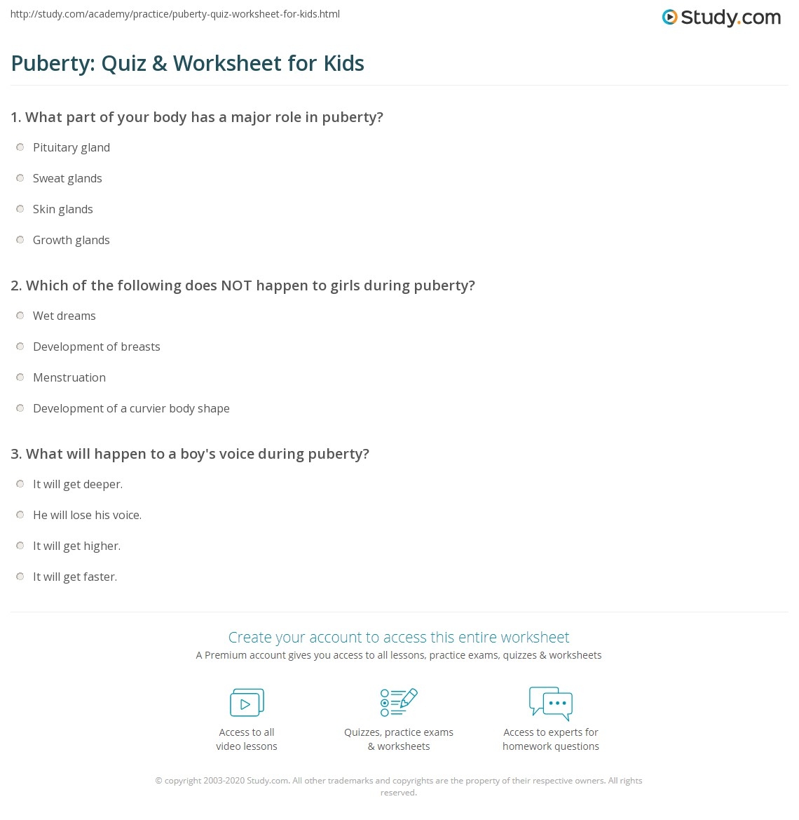 Puberty Quiz amp Worksheet For Kids Study