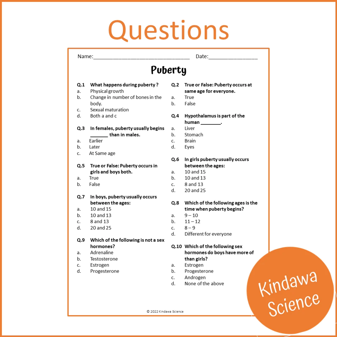 Puberty Worksheets For Middle School
