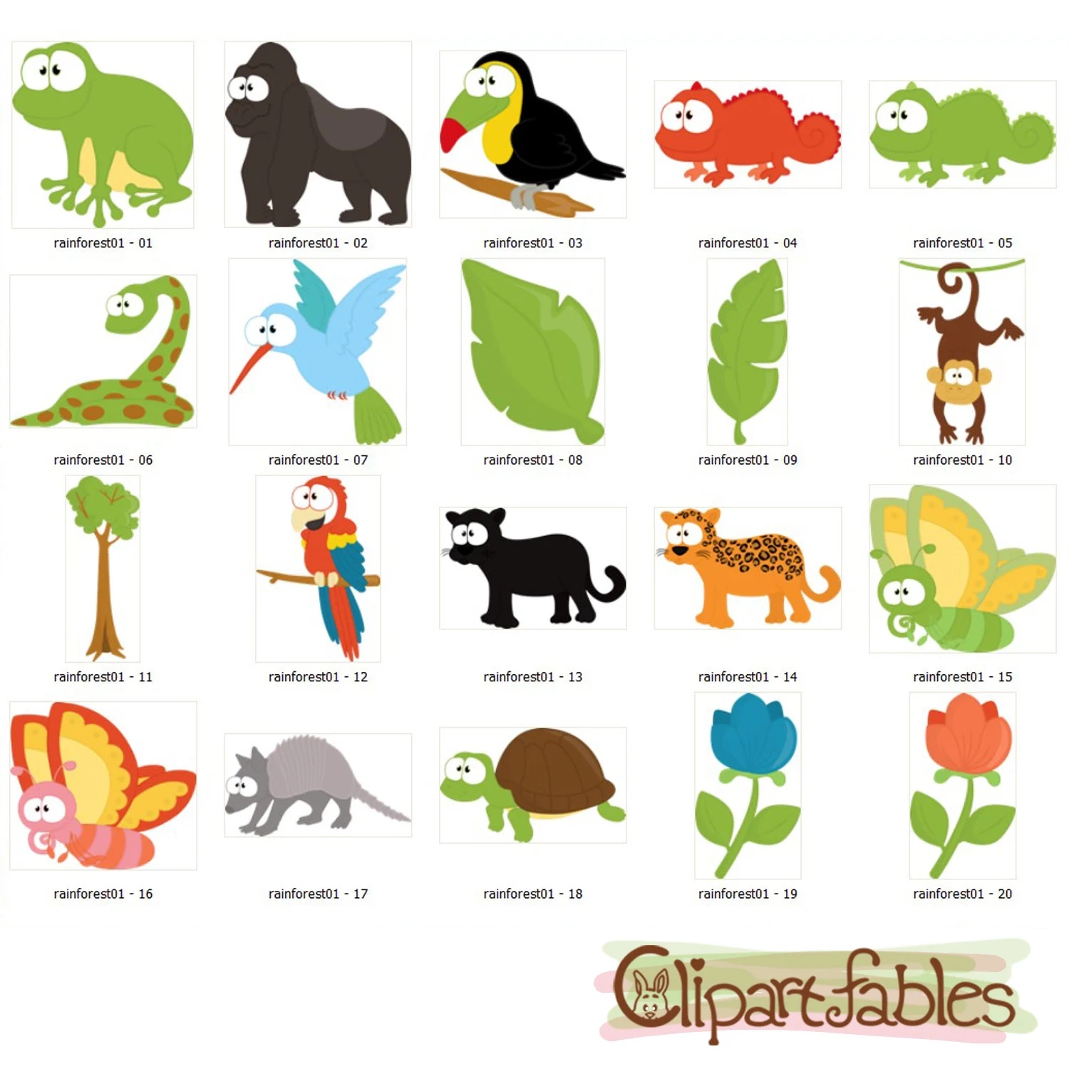 RAINFOREST Clipart Cute Wild Animals Clip Art Jungle Chameleon 