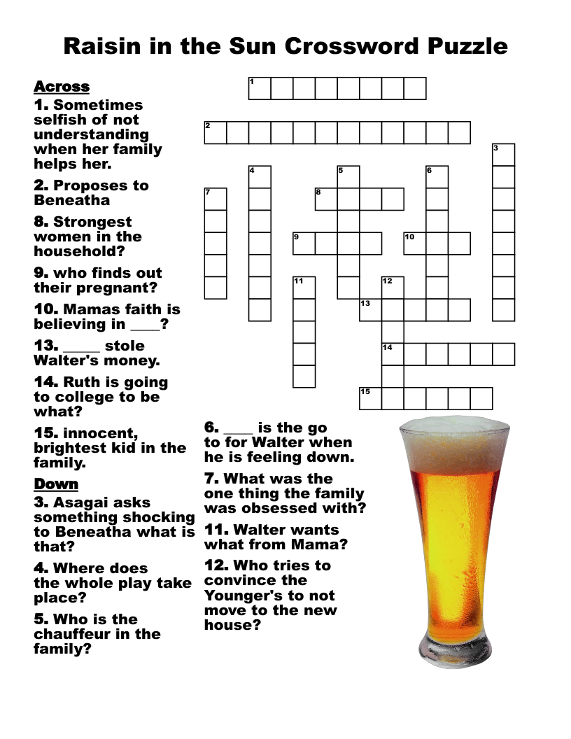 Raisin In The Sun Crossword Puzzle WordMint