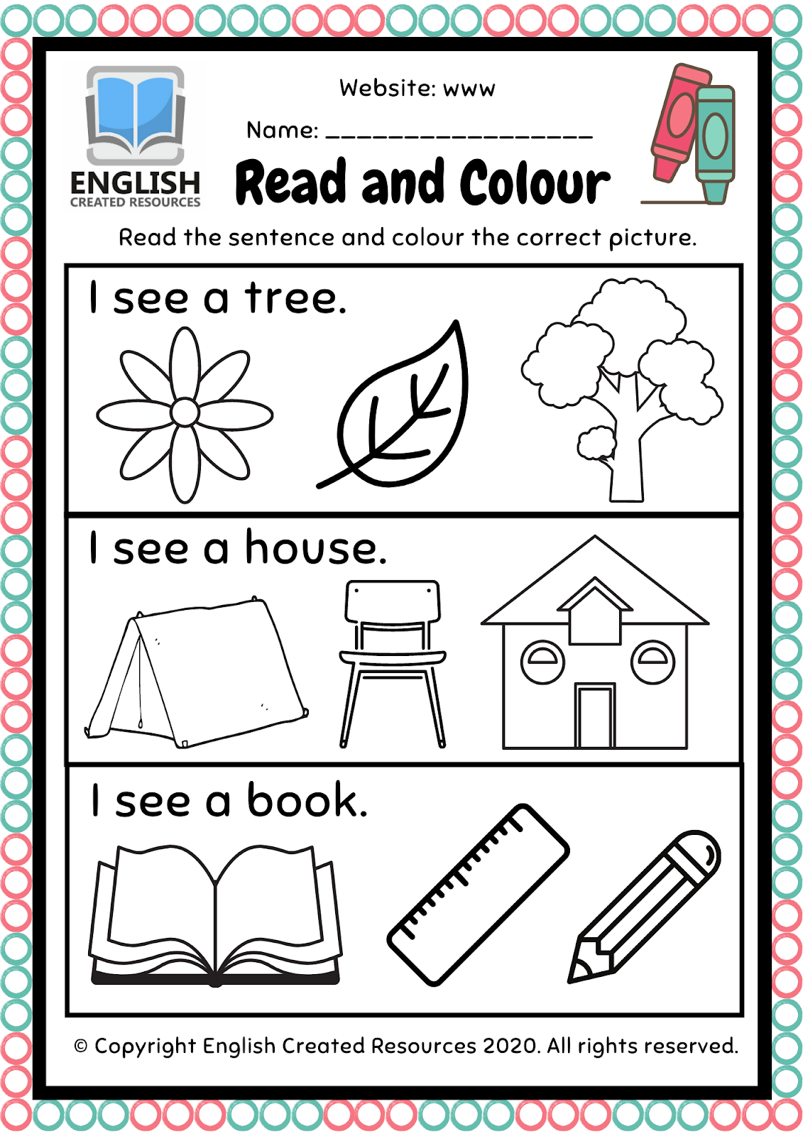 Read And Color English Created Resources