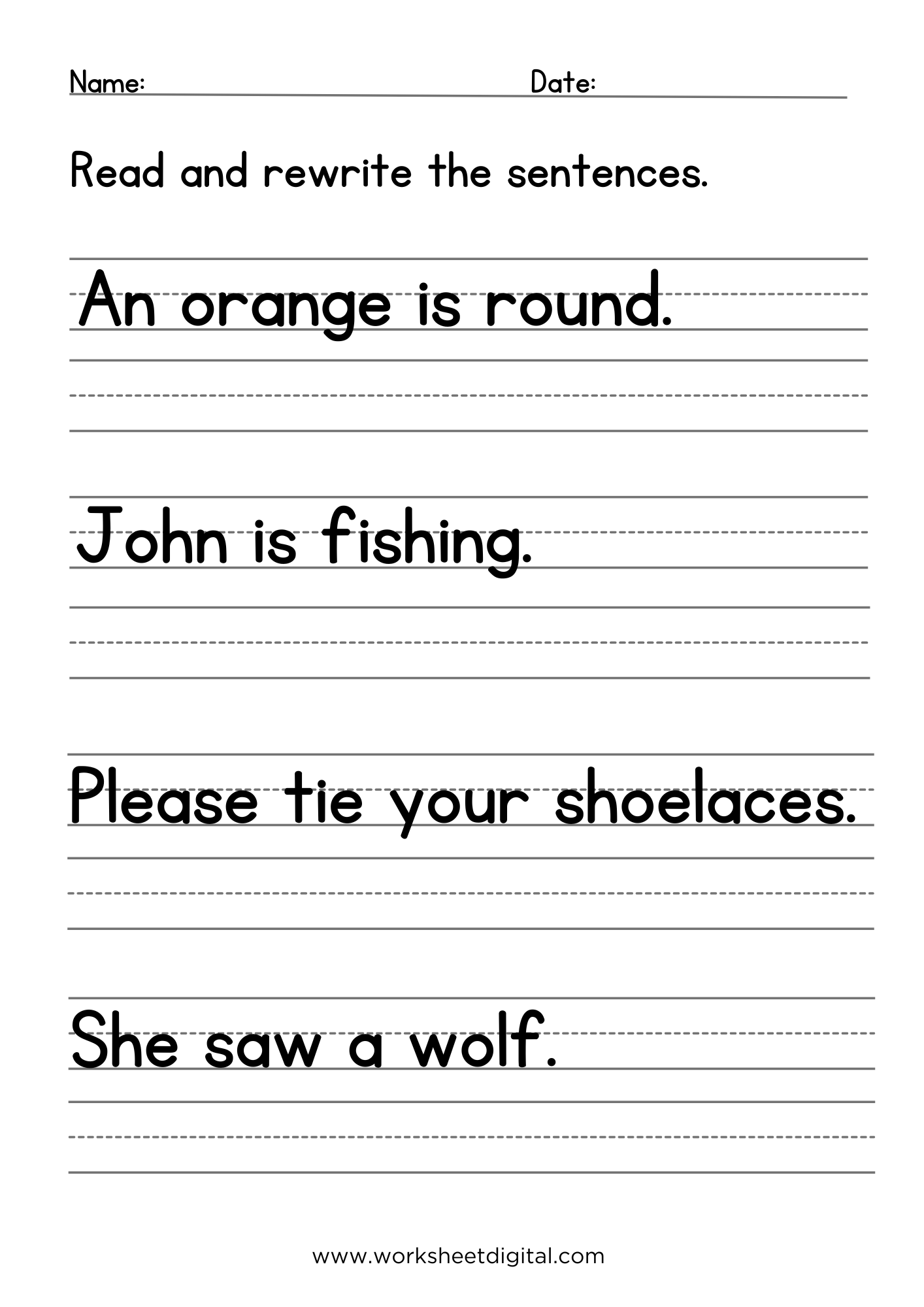 Reading And Writing Practice Sentences Worksheet Digital 1 