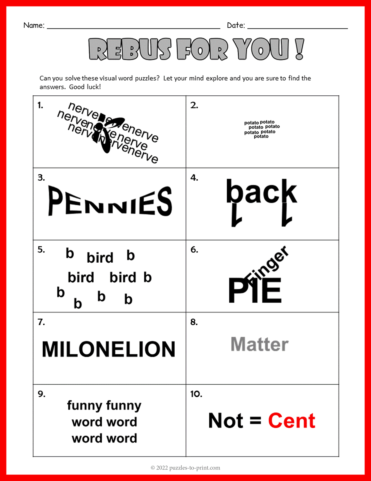 Rebus Worksheet 2